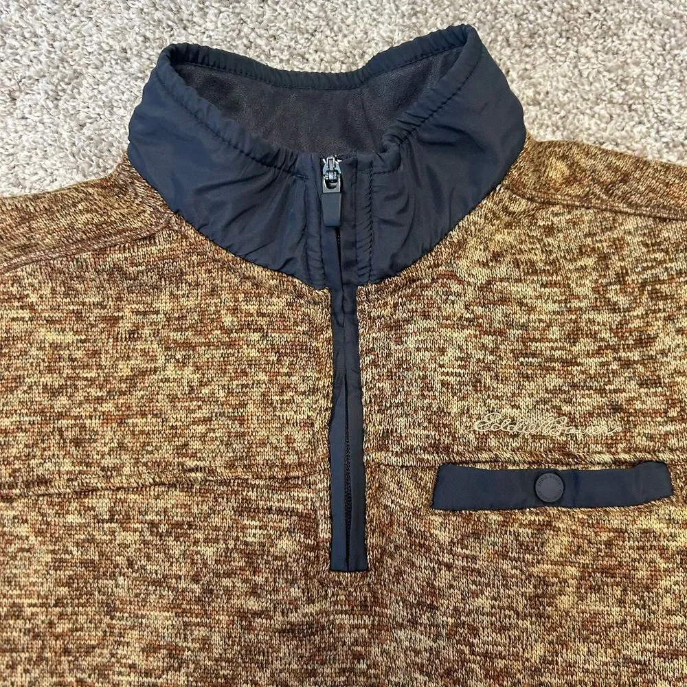 Eddie‎ Bauer 1/4 Zip Pullover Sweater Men Size Medium Brown Pocket (335)